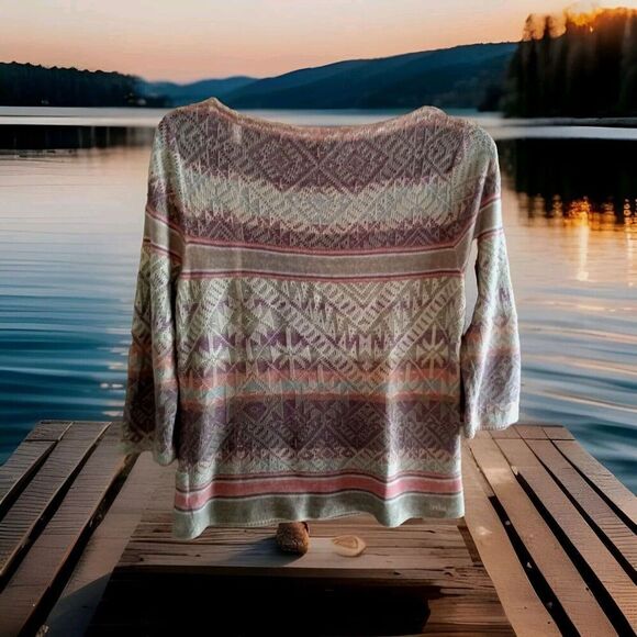 LRL RALPH LAUREN KNIT PULLOVER BLOUSE SIZE M LINEN BLEND 3/4 SLEEVE - Picture 4 of 5